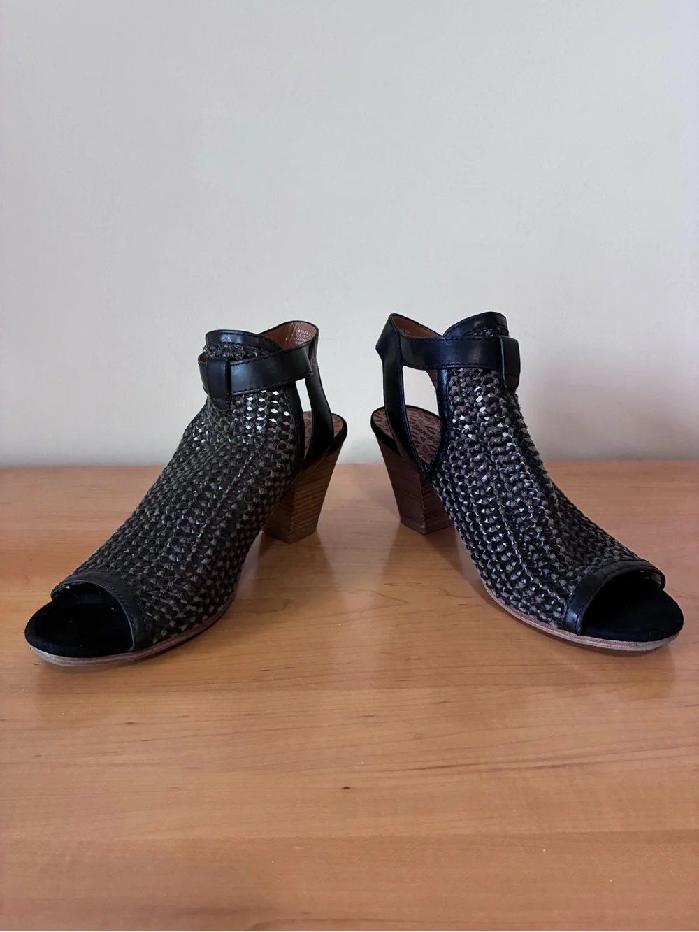Bear Traps Rekita Shoes Sling Back Open Toe Woven Upper Block Heel Black Size 9